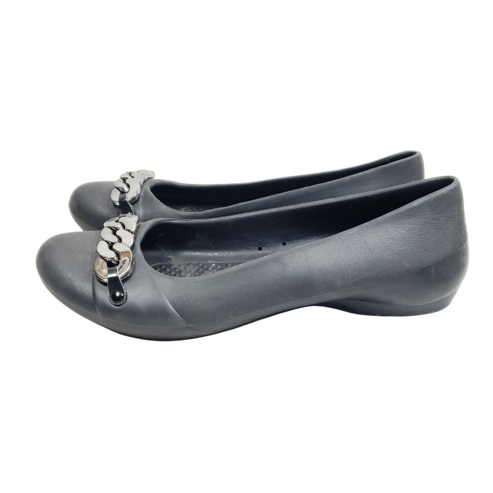 Crocs Women's Size 7 Black Dianna Embellished Ballet Flat - Picture 3 of 8